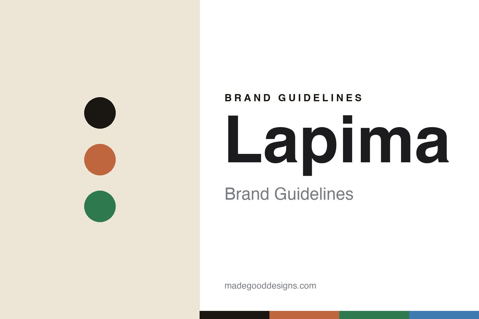 Lapima brand guidelines — abstract colour-disc homage (terracotta and jungle), not the Lapima identity