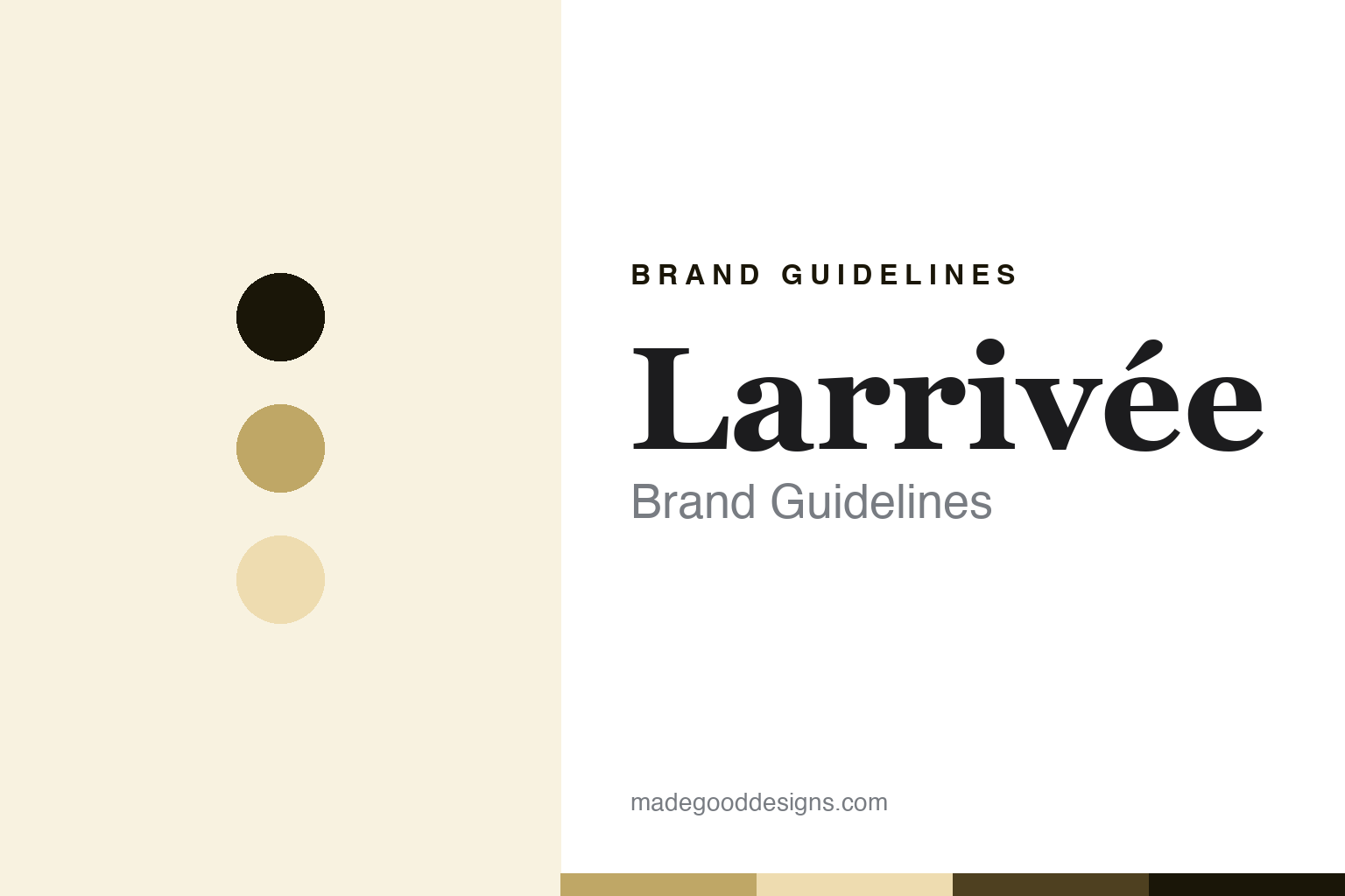 Larrivee brand guidelines cover, abstract colour discs and soundboard-grain texture in Sitka honey