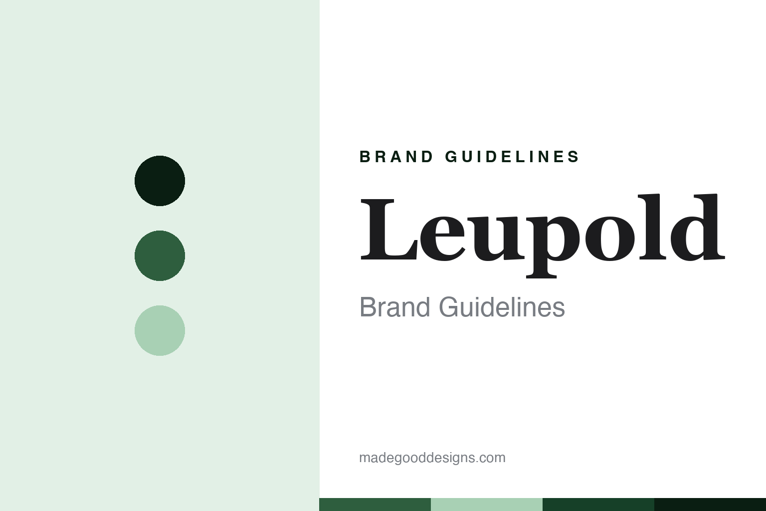 Leupold brand guidelines cover — abstract hunter-green palette discs and machined-metal texture (homage, not the Leupold logo or Gold Ring)