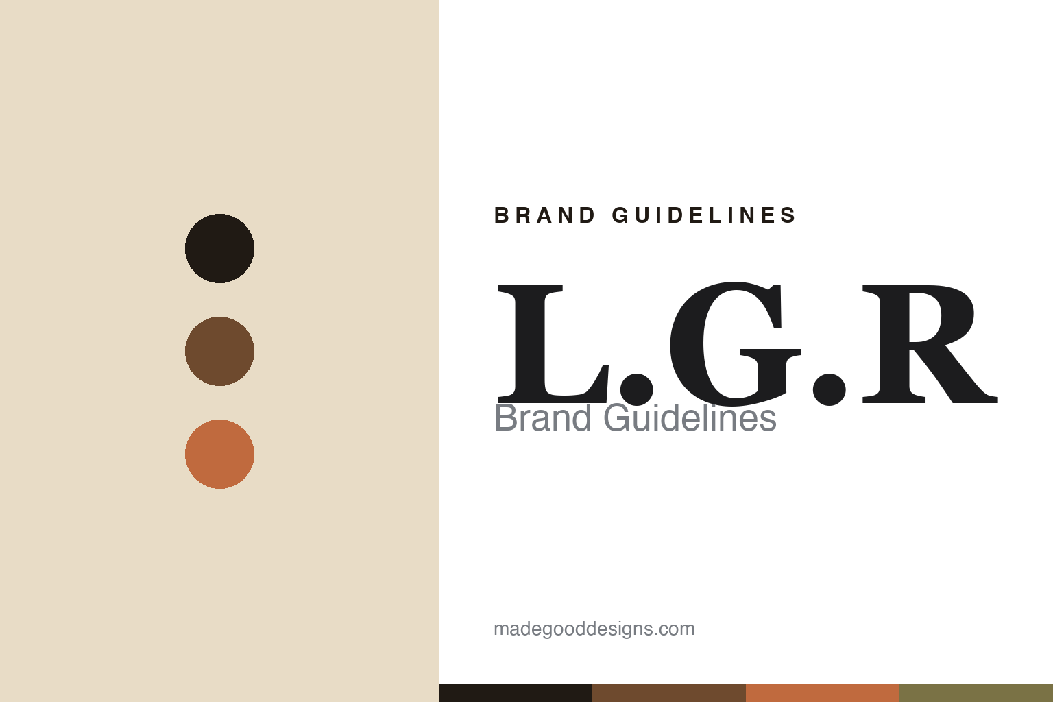 L.G.R brand guidelines — abstract colour-disc homage (tortoise and terracotta), not the L.G.R identity