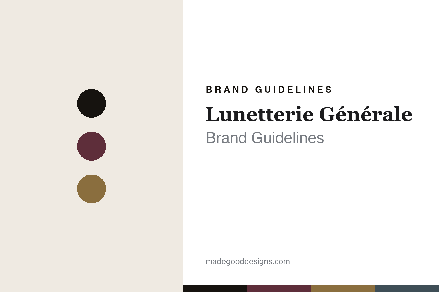 Lunetterie Generale brand guidelines — abstract colour-disc homage cover