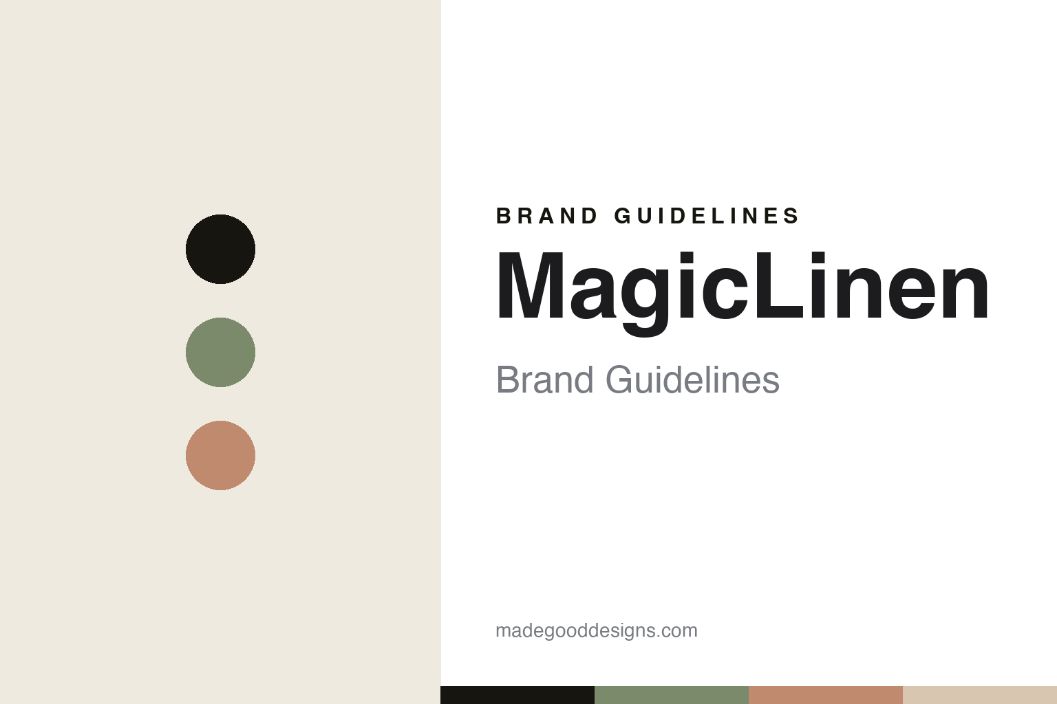 MagicLinen brand guidelines — abstract colour-disc homage in sage and clay (not the MagicLinen textiles or packaging)