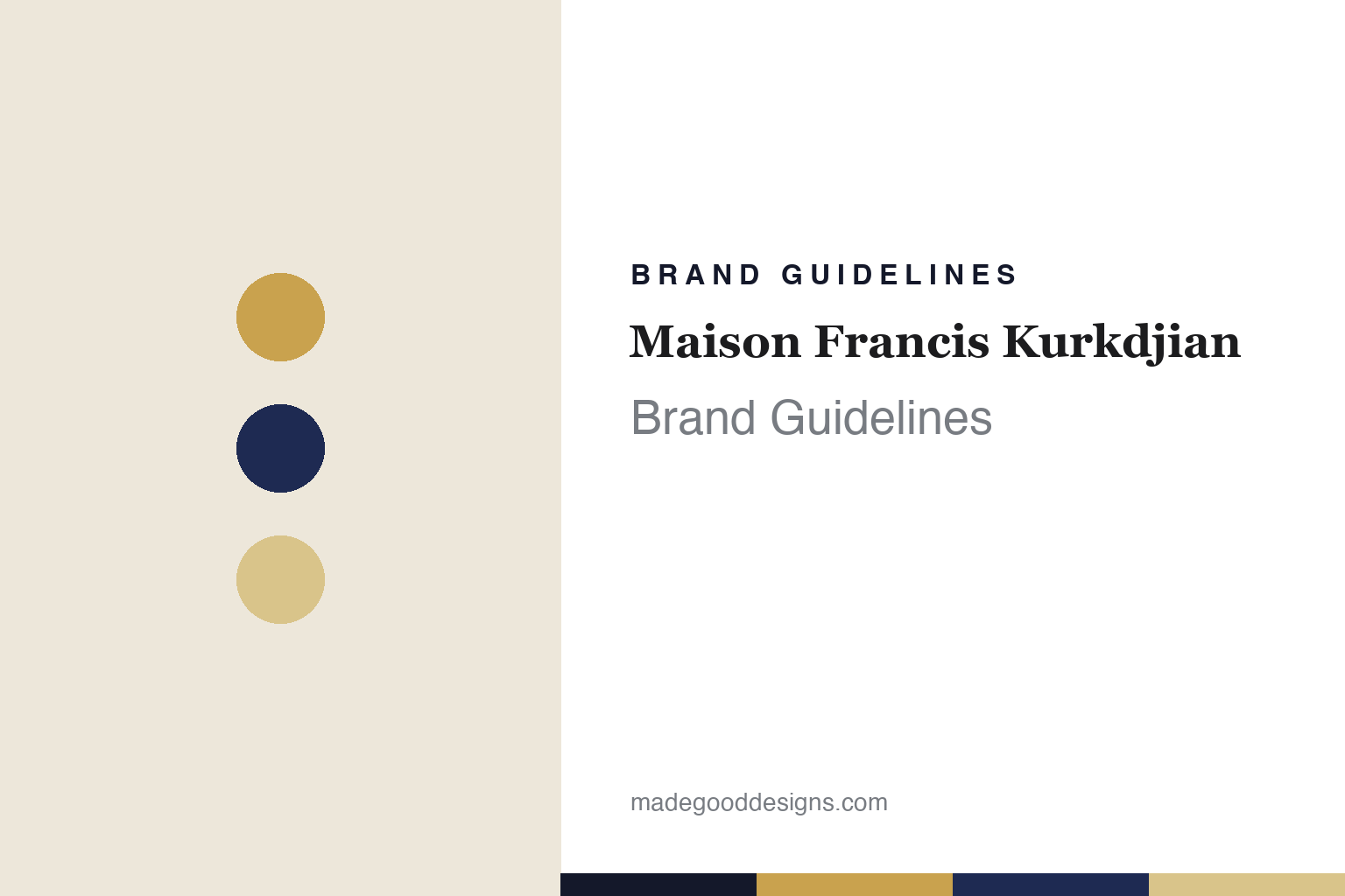 Maison Francis Kurkdjian brand guidelines — abstract navy-and-gold homage cover