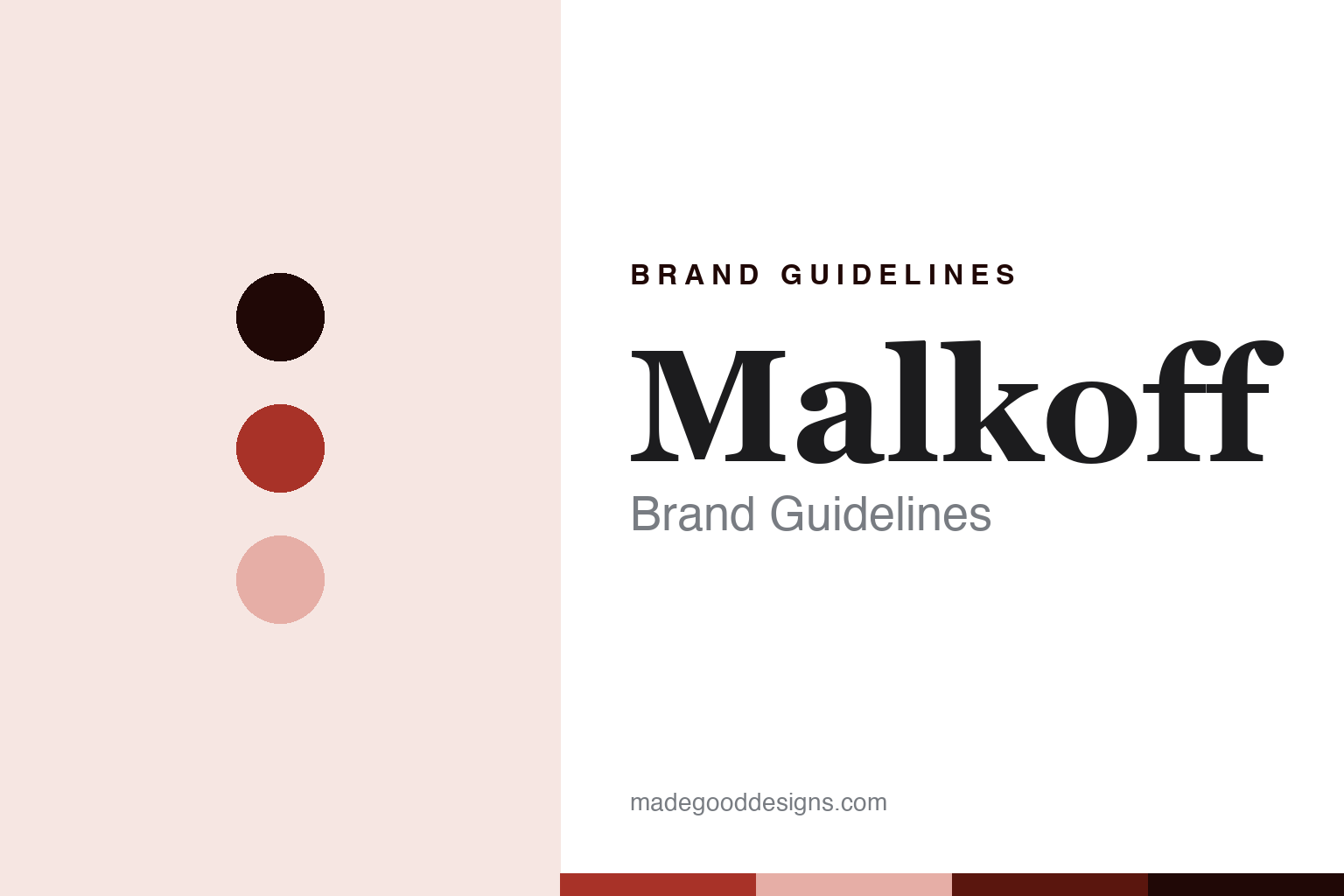 Malkoff brand guidelines cover — abstract over-built-crimson palette discs and machined-aluminium texture (homage, not the Malkoff logo)