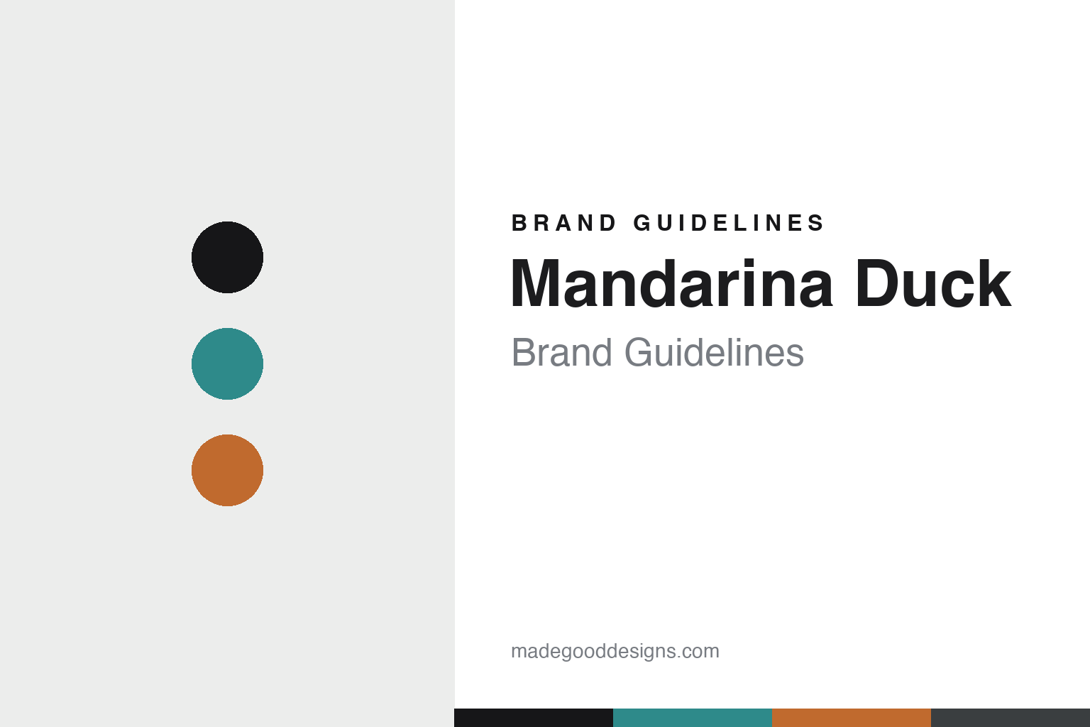 Mandarina Duck brand guidelines — abstract teal-and-tangerine colour-disc homage cover; no logo reproduced.