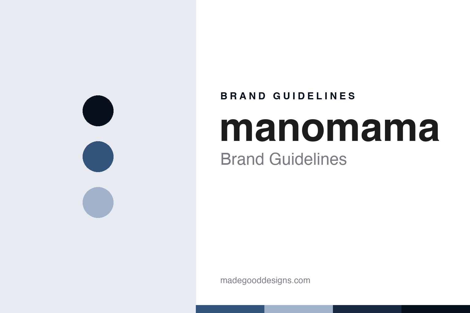 manomama brand guidelines cover — abstract workwear-blue and chambray colour discs with an organic-denim texture homage (not a manomama jean, stitch or mark).