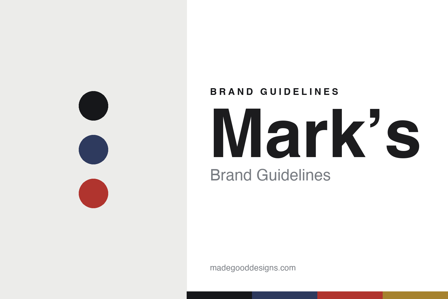 Mark's brand guidelines — abstract colour-disc homage cover