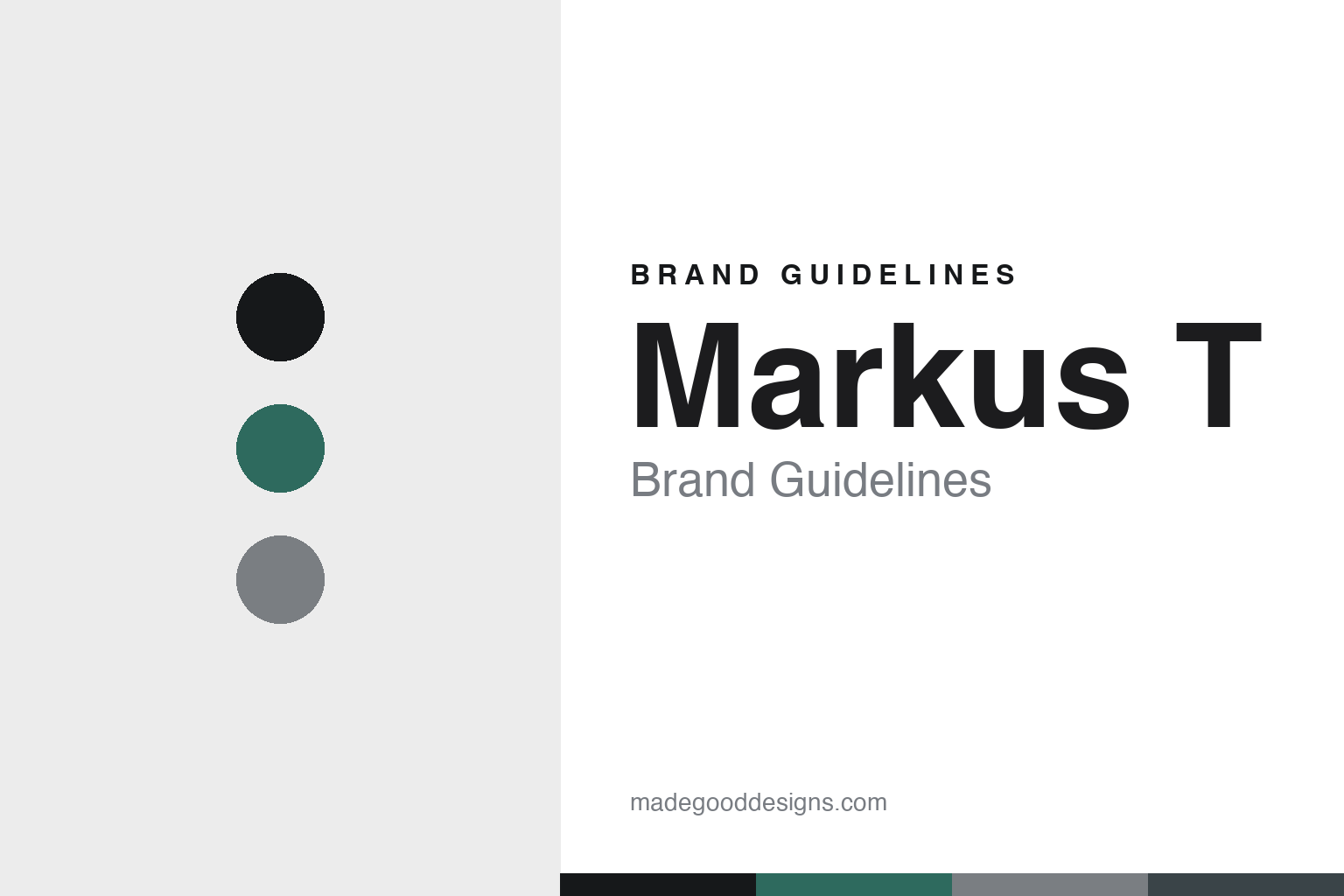 Markus T brand guidelines — abstract colour-disc homage cover (not the Markus T frame, hinge mechanism or logo)