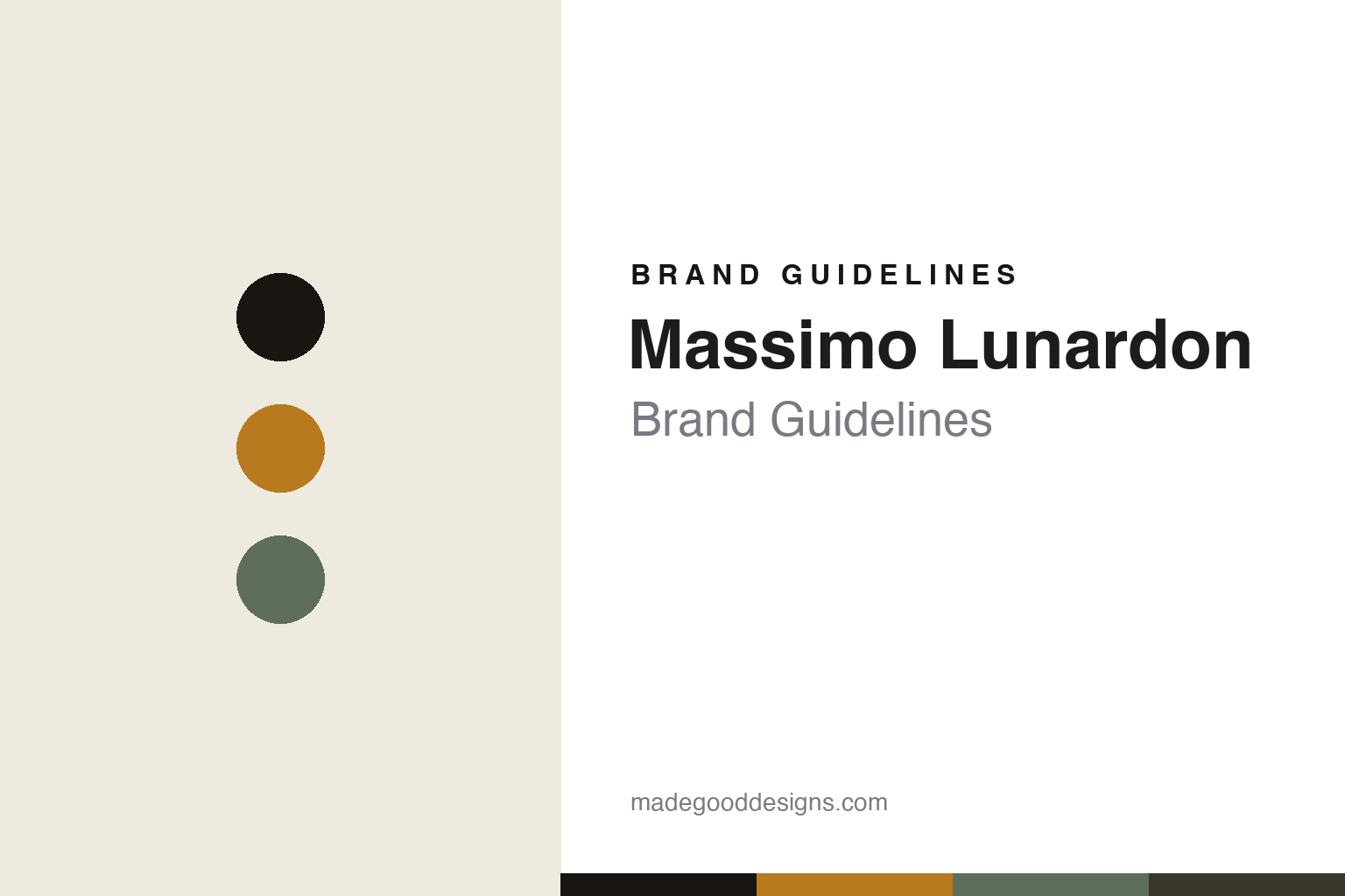 Massimo Lunardon brand guidelines — abstract amber-and-sage homage cover (colour discs and molten-glass texture; not a Massimo Lunardon asset)