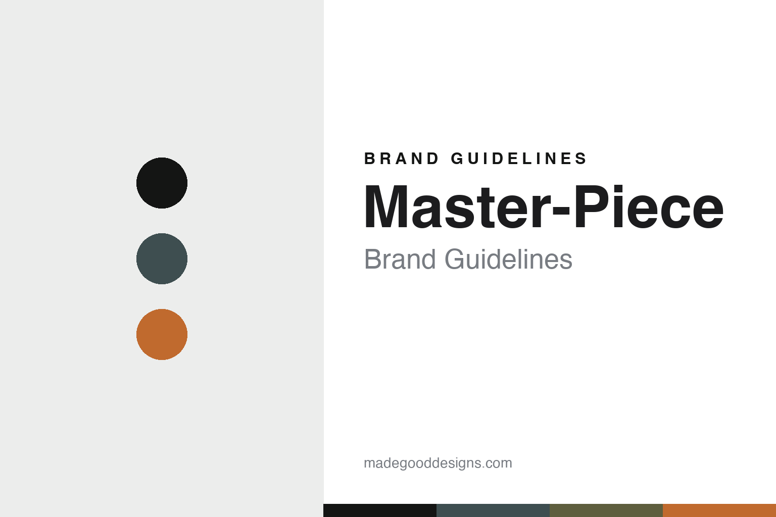 Master-Piece brand guidelines — abstract graphite-and-orange colour-disc homage cover; no logo reproduced.