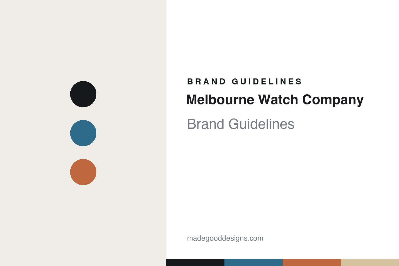 Melbourne Watch Company brand guidelines — abstract colour-disc homage (bay blue and terracotta), not the Melbourne Watch Co dials