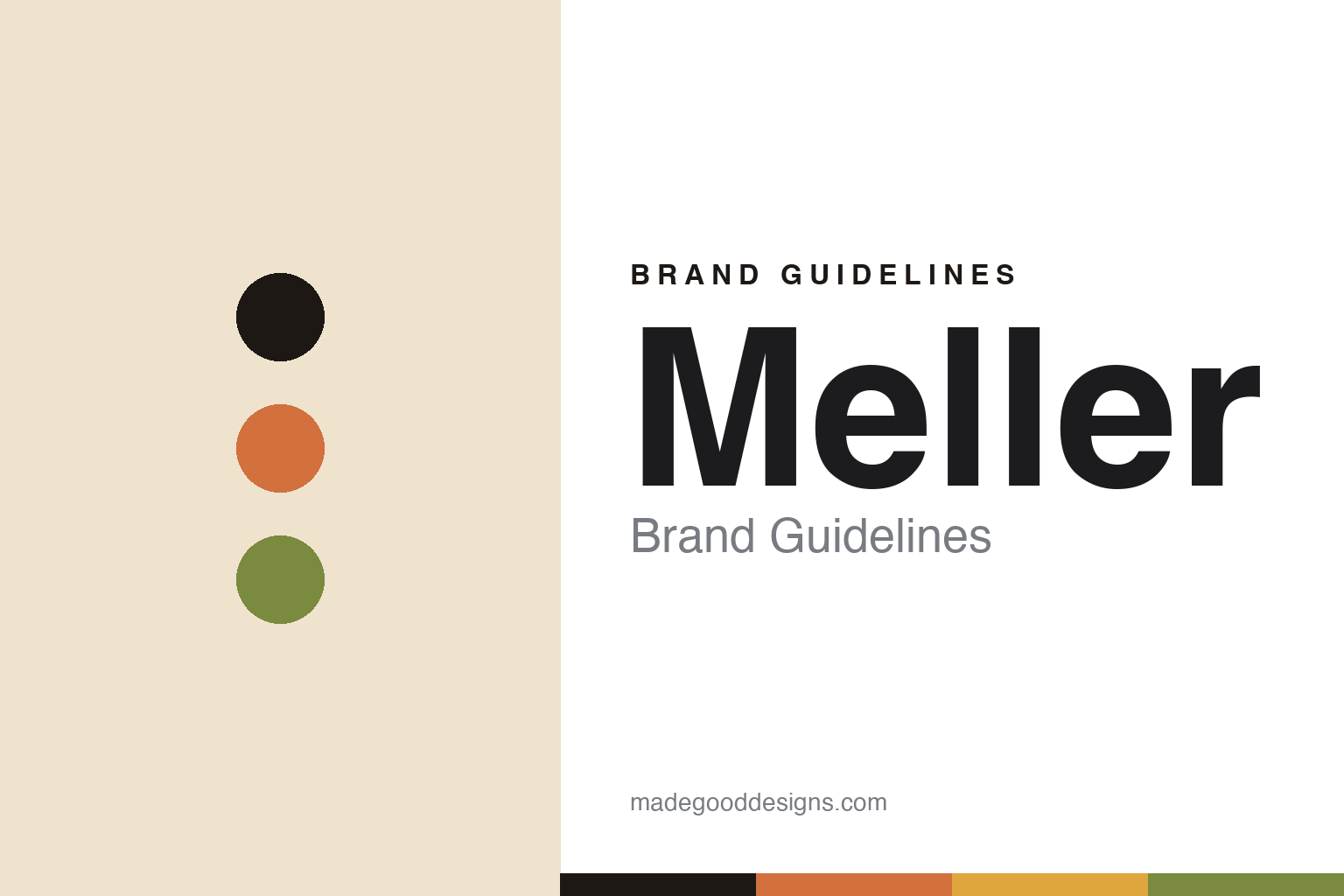 Meller brand guidelines — abstract colour-disc homage (terracotta and olive), not the Meller identity