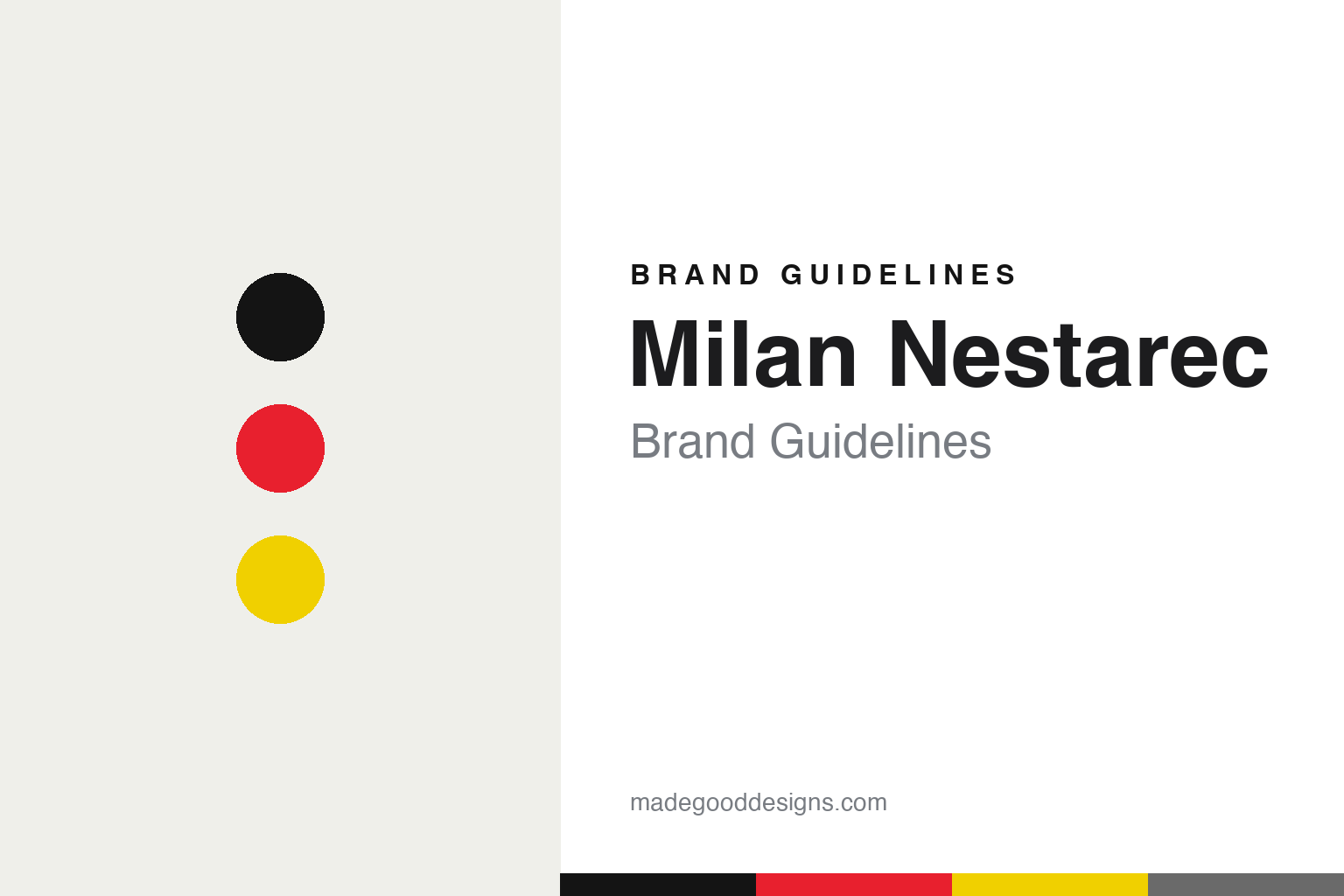 Milan Nestarec brand guidelines cover — abstract colour-disc homage
