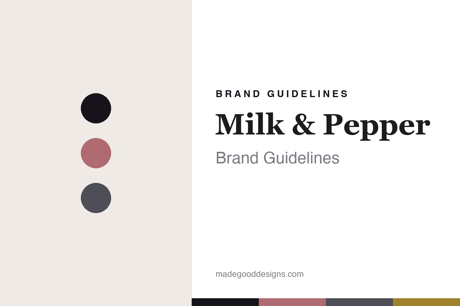 Milk and Pepper brand guidelines cover — abstract colour-disc homage