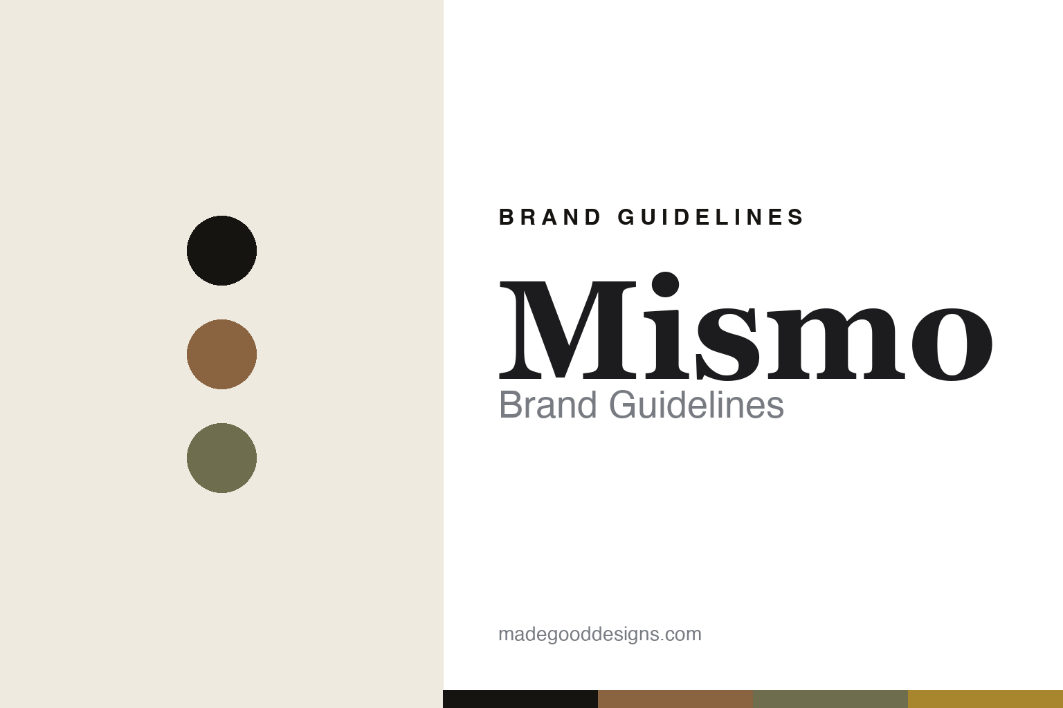 Mismo brand guidelines — abstract tan-and-olive colour-disc homage cover; no logo reproduced.