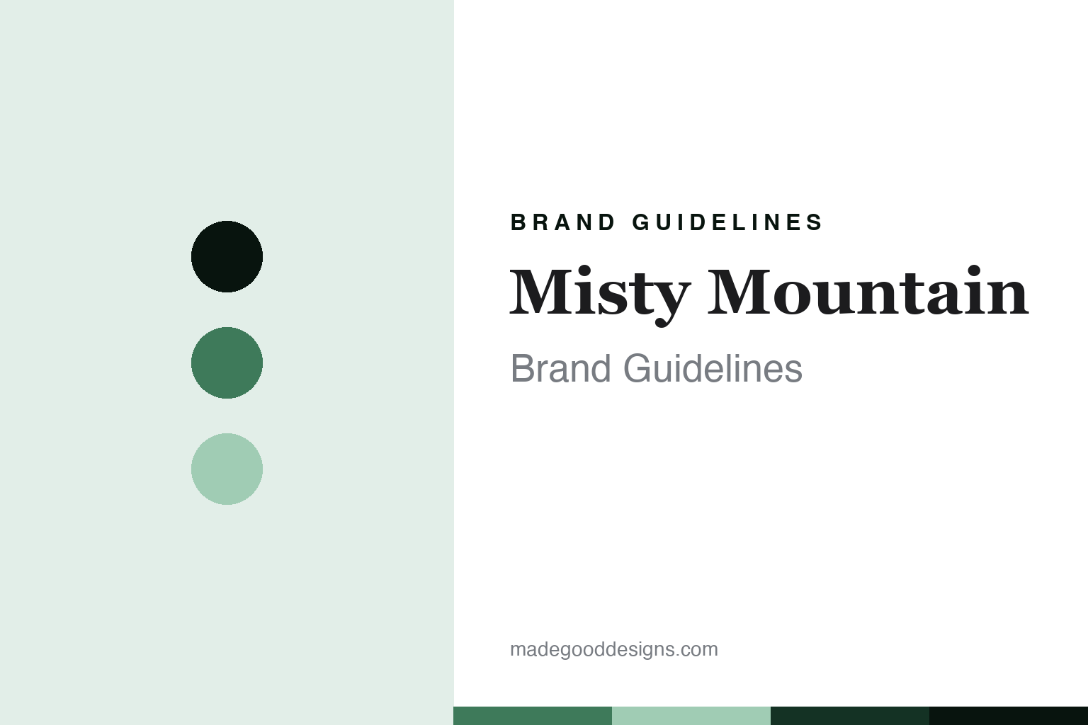 Misty Mountain brand guidelines — abstract homage cover in Blue Ridge green and meadow, harness-serif register