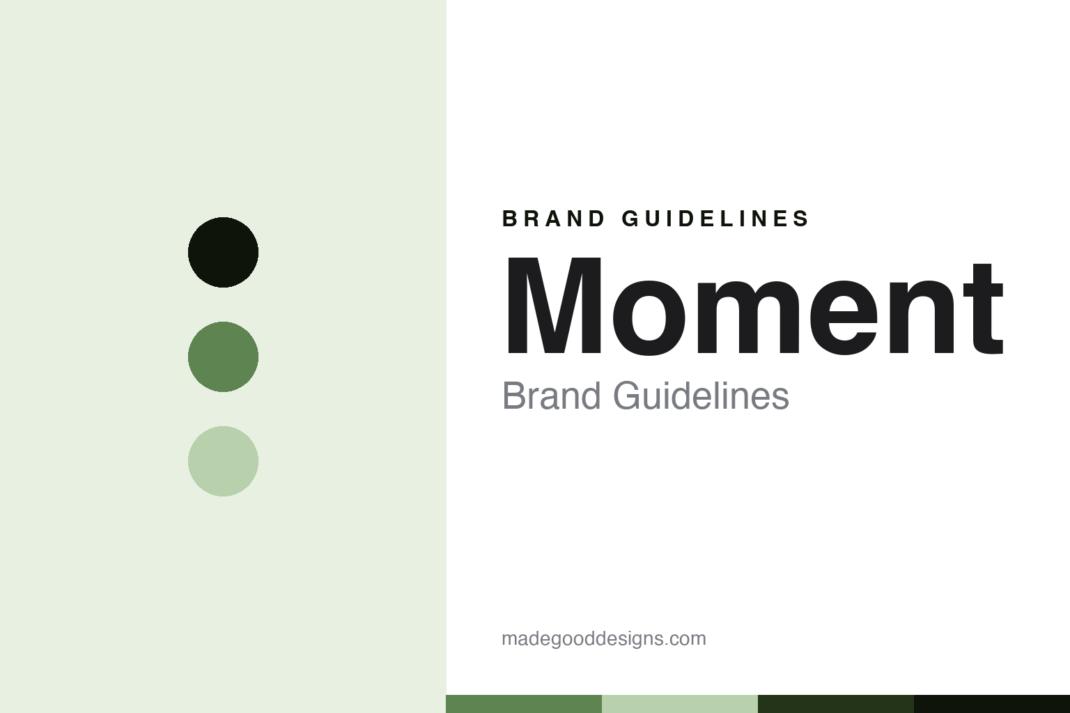 Moment brand guidelines — abstract homage cover in calm sage and soft green with a calm-sans register