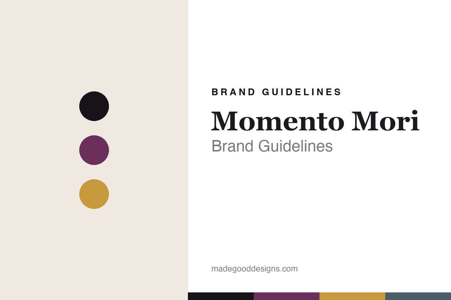 Momento Mori brand guidelines cover — abstract colour-disc homage