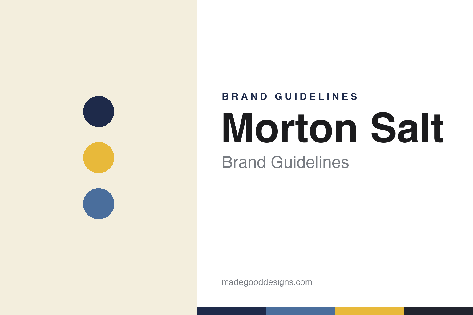 Abstract homage to Morton Salt: navy-blue, golden-yellow and rain-blue discs and swatches (not a Morton logo, mascot or canister)