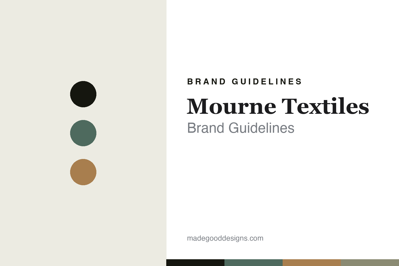 Mourne Textiles brand guidelines — abstract colour-disc homage in moss and tan (not the Mourne Textiles weaves or packaging)