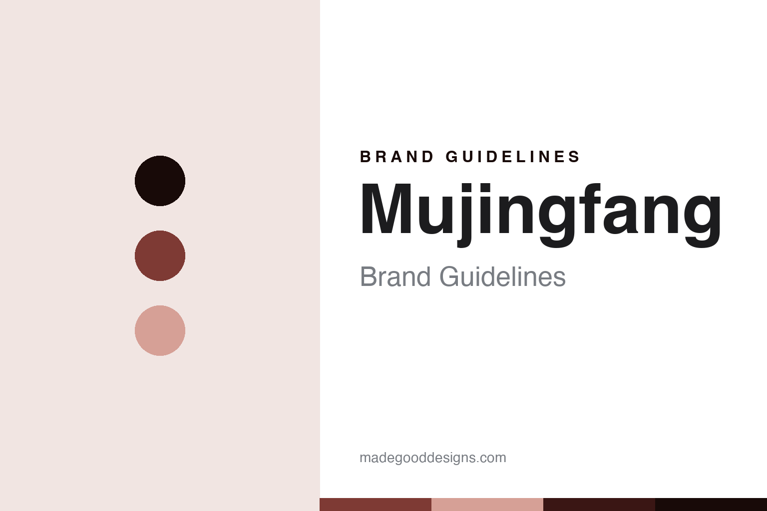 Mujingfang brand guidelines cover — abstract rosewood-red and timber colour discs and hardwood-grain texture (homage; not a Mujingfang plane or logo)