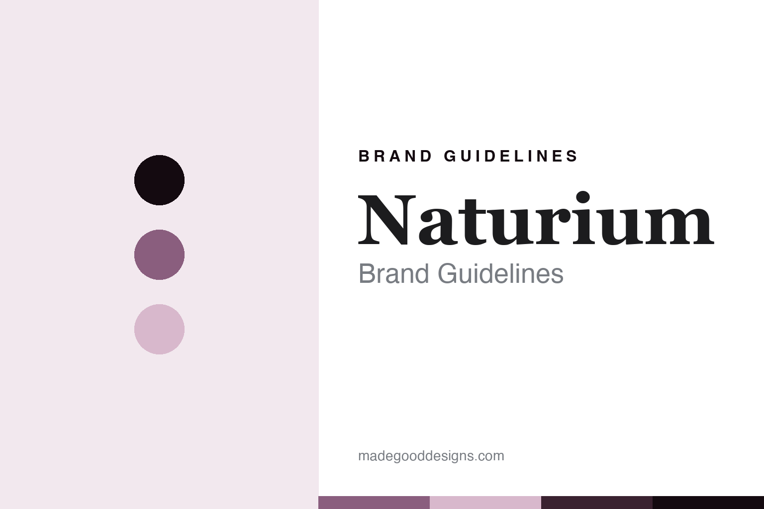 Naturium brand guidelines abstract homage cover: plum-mauve colour discs and serum texture, not an official asset