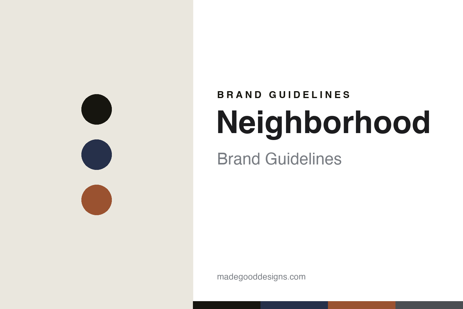 Neighborhood brand guidelines cover — abstract biker-heritage colour discs (black, indigo, rust), not the Neighborhood logo