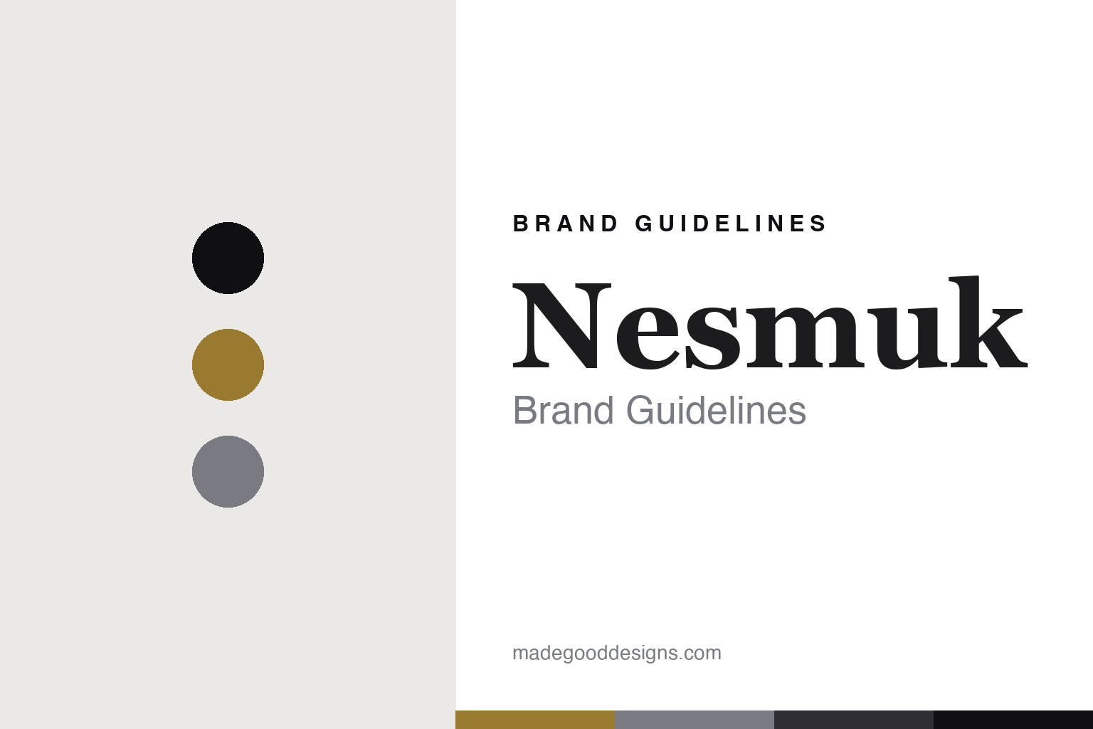 Abstract gold and onyx cover for a Nesmuk brand guidelines design article (colour discs, not a knife)