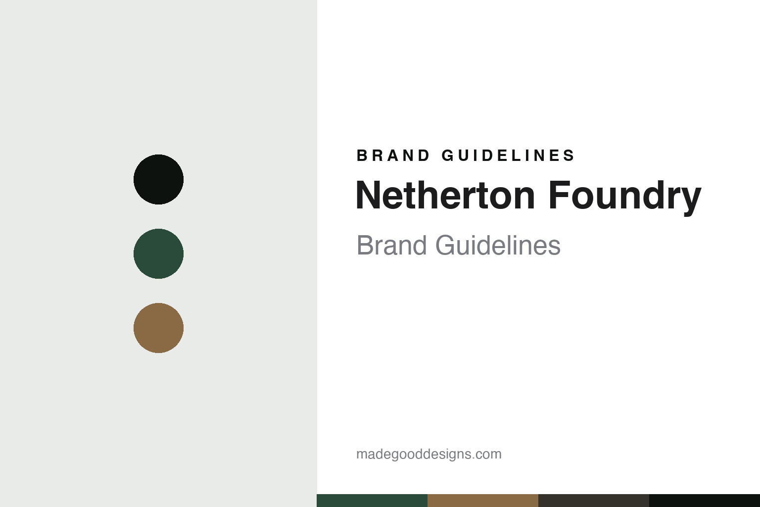 Abstract Shropshire-green and oak cover for a Netherton Foundry brand guidelines design article (colour discs, not a pan)