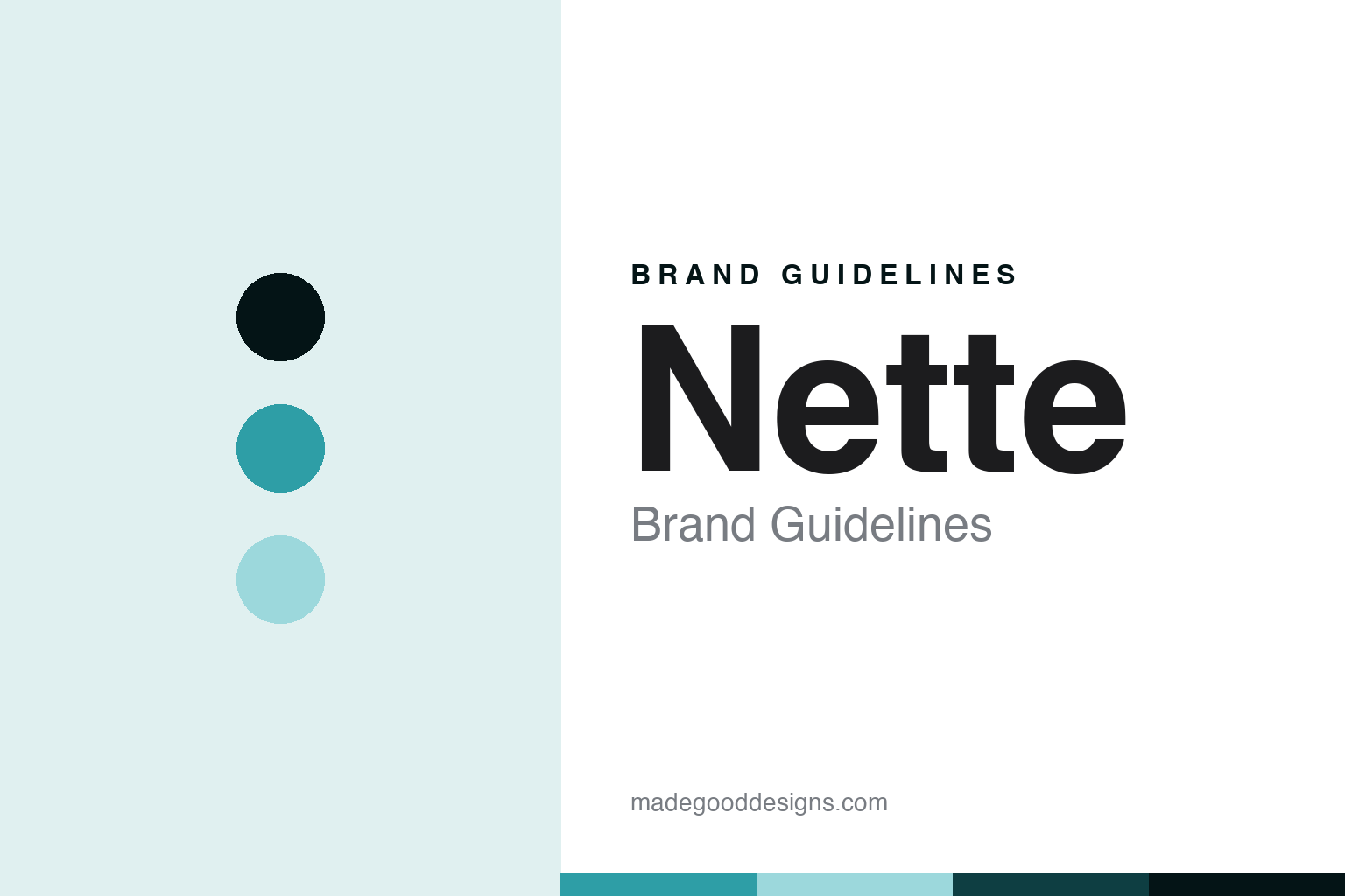 Nette brand guidelines — abstract homage cover in clean turquoise and aqua with a clean-sans register
