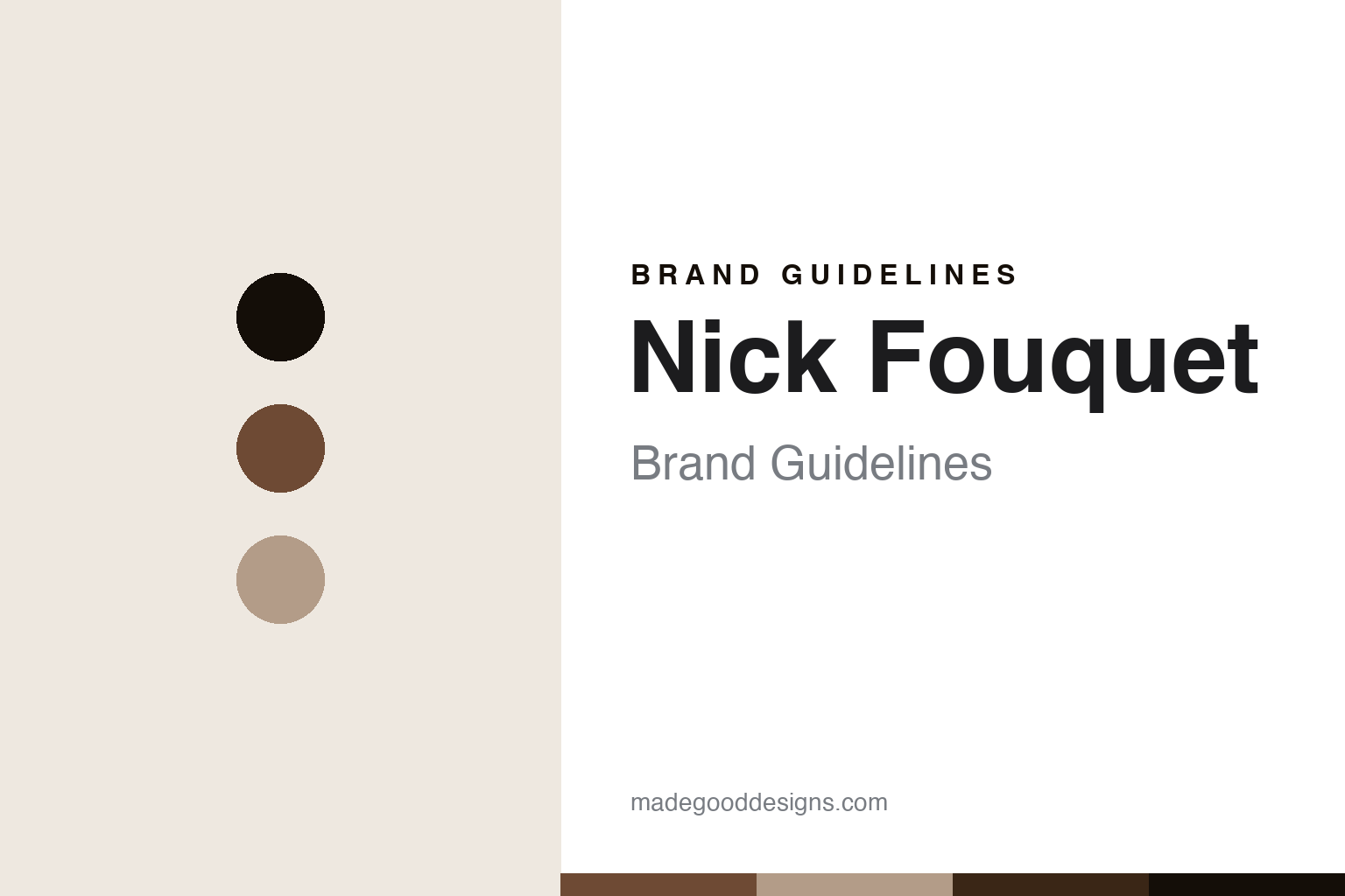Nick Fouquet brand guidelines — abstract burnt-umber colour discs and felt-texture homage, not a Nick Fouquet hat or signature