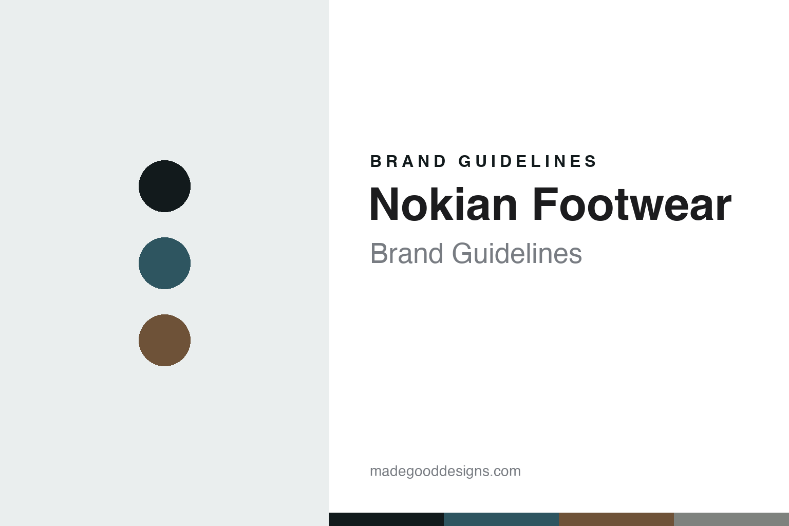 Nokian Footwear brand guidelines — abstract colour-disc homage cover (lake teal and brown)