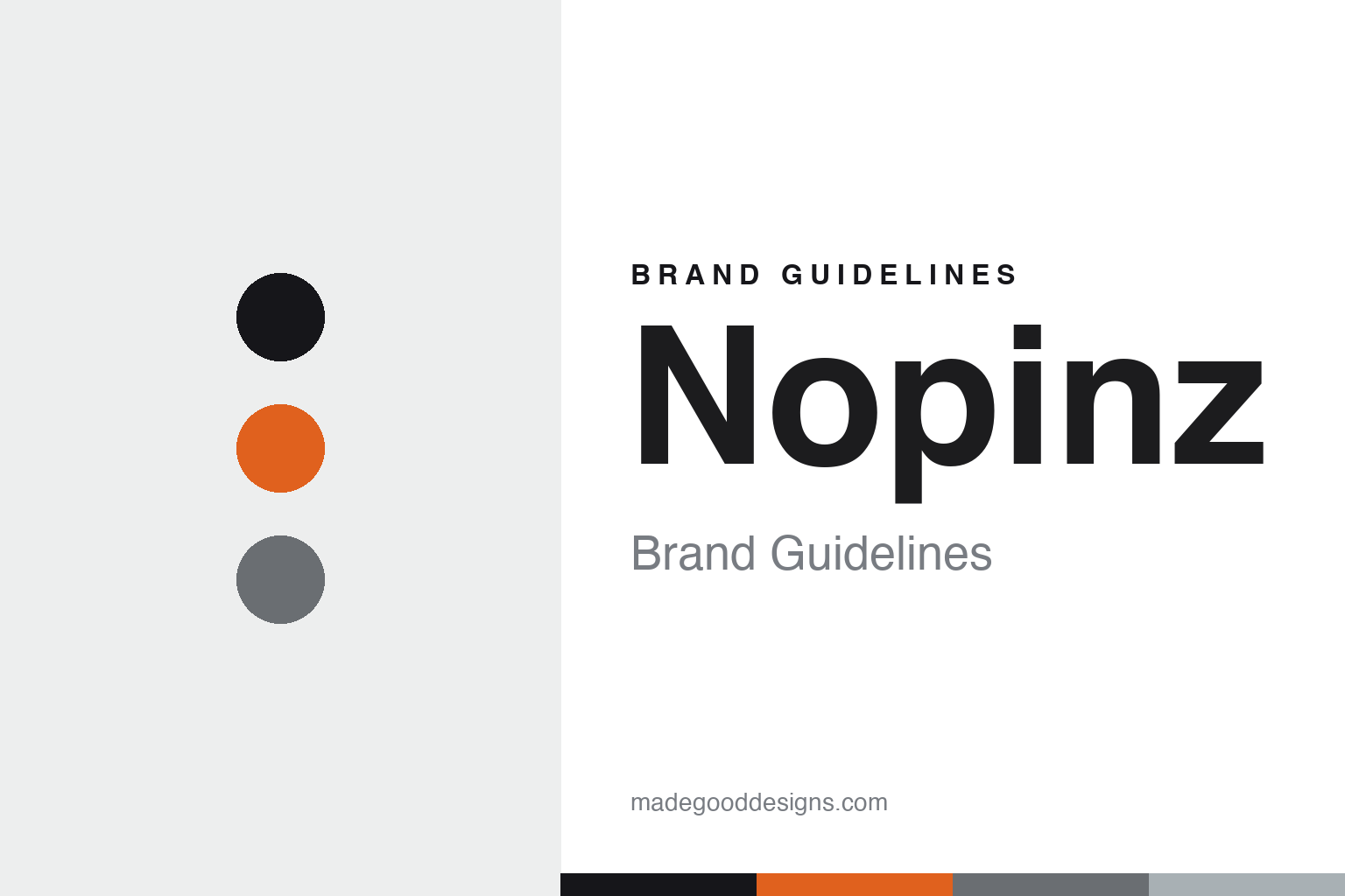 Nopinz brand guidelines cover — abstract orange-on-black colour-disc homage (not the Nopinz logo)