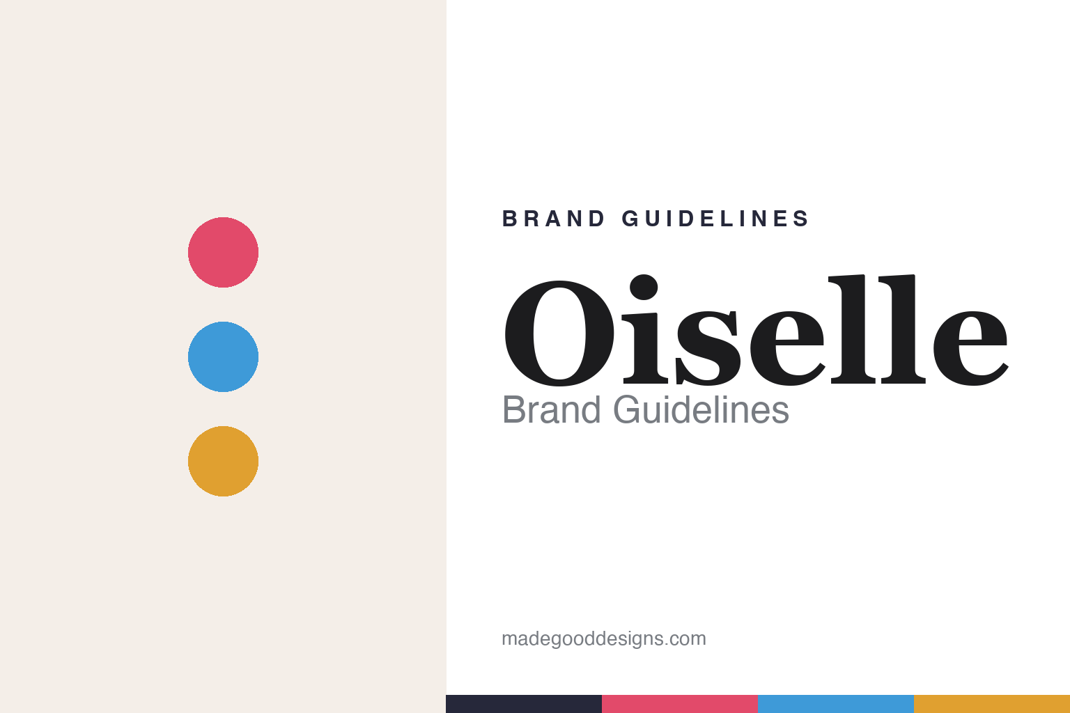 Oiselle brand guidelines cover — abstract flight colour discs (rose, sky blue, gold), not the Oiselle logo