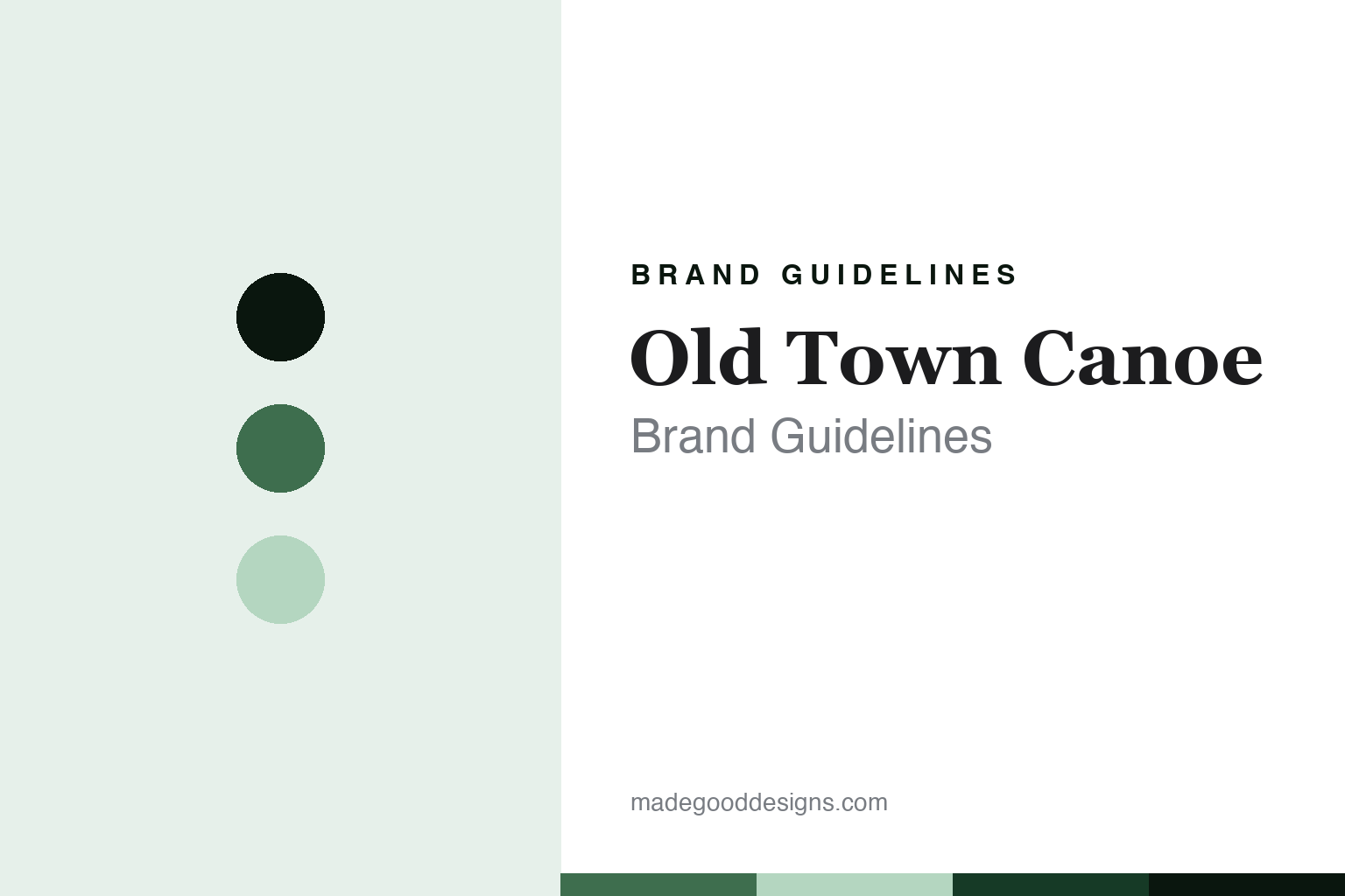 Old Town Canoe brand guidelines cover - abstract canoe green discs and hull-and-canvas texture homage, no canoe or logo