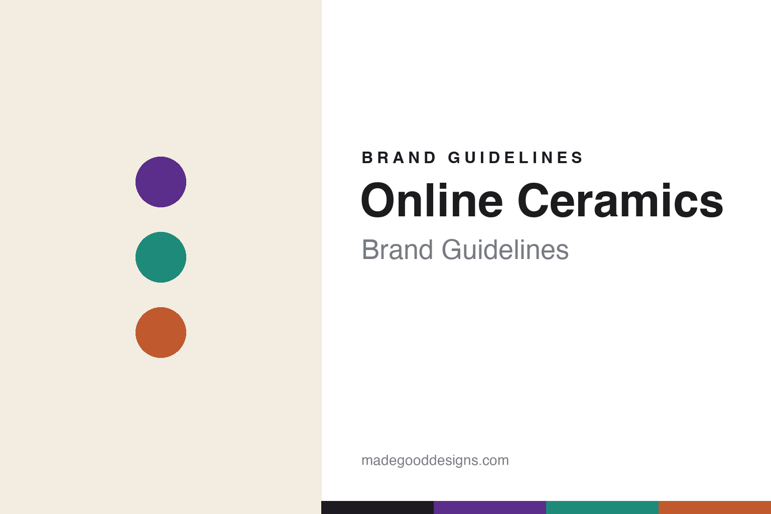 Online Ceramics brand guidelines cover — abstract psychedelic colour discs (deep purple, teal, rust), not the Online Ceramics logo