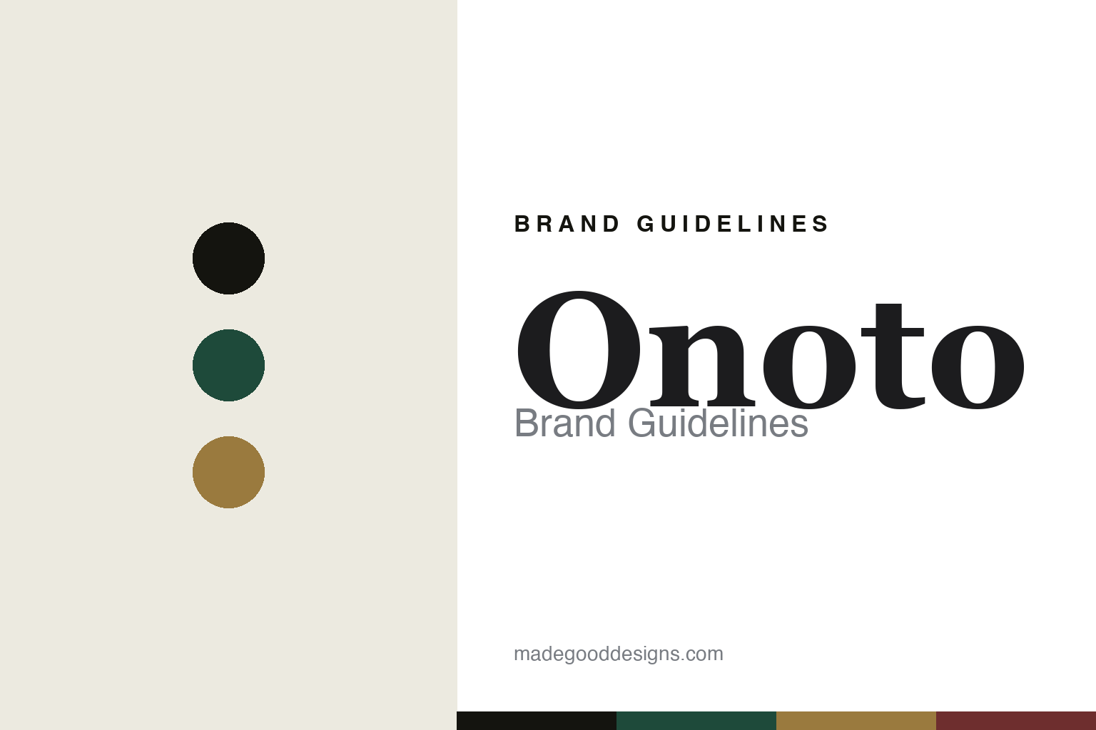 Abstract homage cover for Onoto brand guidelines — colour discs and swatches, not an Onoto asset