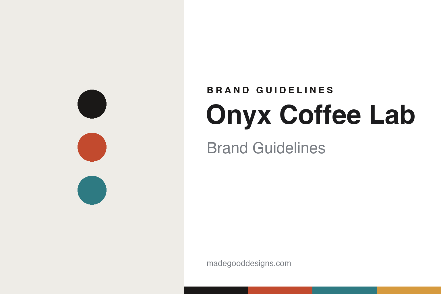 Onyx Coffee Lab brand guidelines — abstract colour-disc homage cover, colour-coded palette