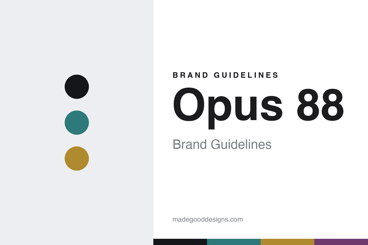 Abstract homage cover for Opus 88 brand guidelines — colour discs and swatches, not an Opus 88 asset