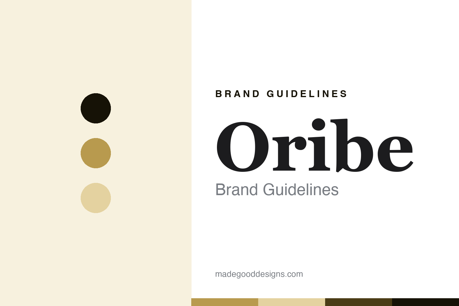 Oribe brand guidelines cover - antique-gold discs and oil-and-shine texture, abstract homage