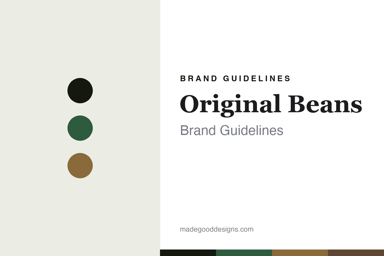 Abstract forest-green-and-gold colour-disc homage to Original Beans' conservation chocolate identity (not the Original Beans packaging)