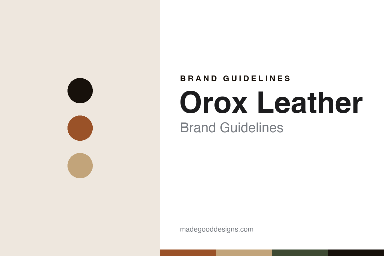 Orox Leather brand guidelines cover — abstract colour discs and leather-texture homage, not an Orox bag or wordmark