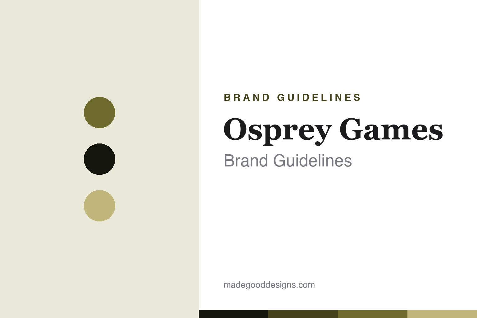 Osprey Games brand guidelines cover — olive and khaki colour discs (abstract homage, not an Osprey asset)