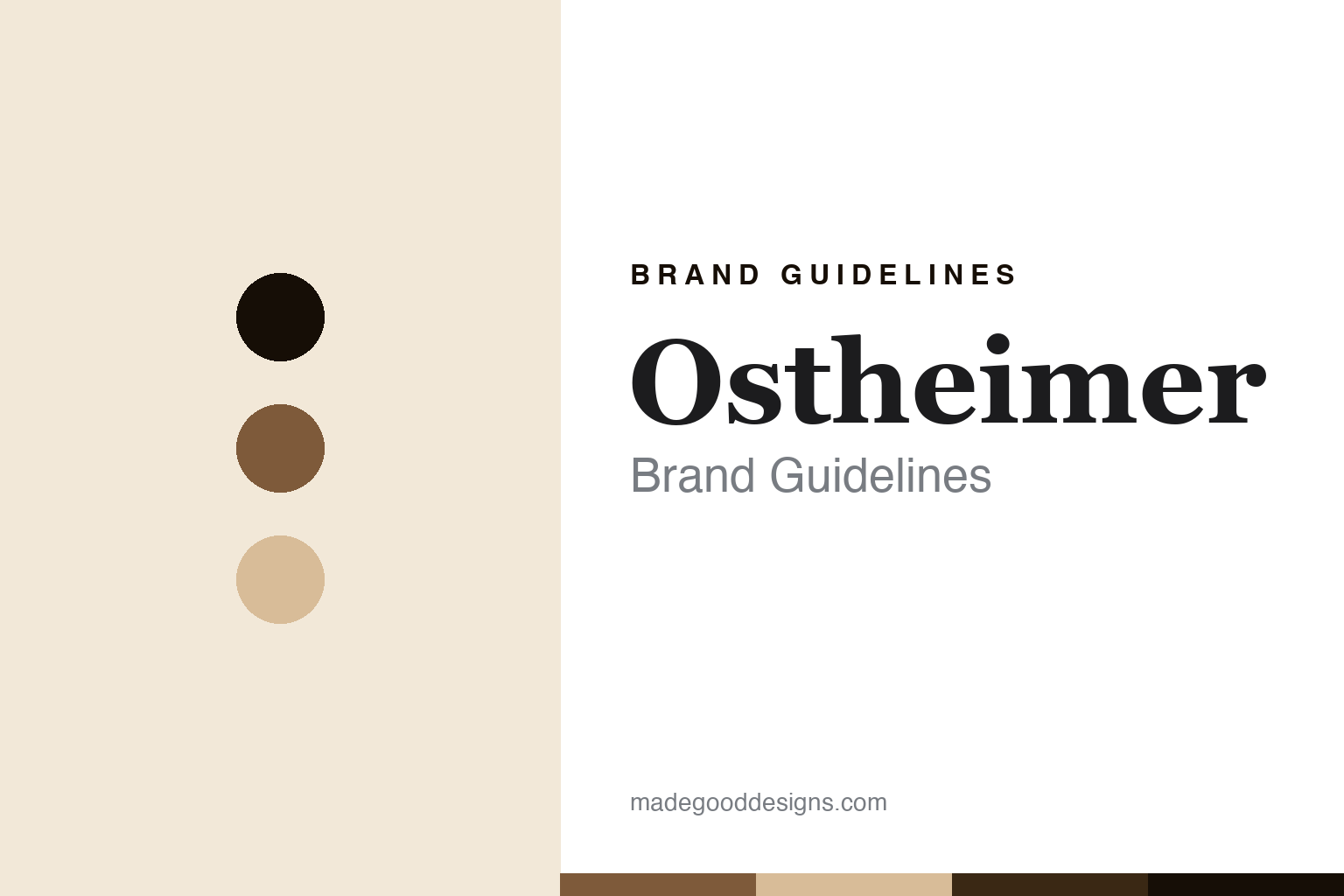Abstract brand guidelines cover for Ostheimer, wood brown colour discs with a carve and grain texture, an original homage with no figure or logo.