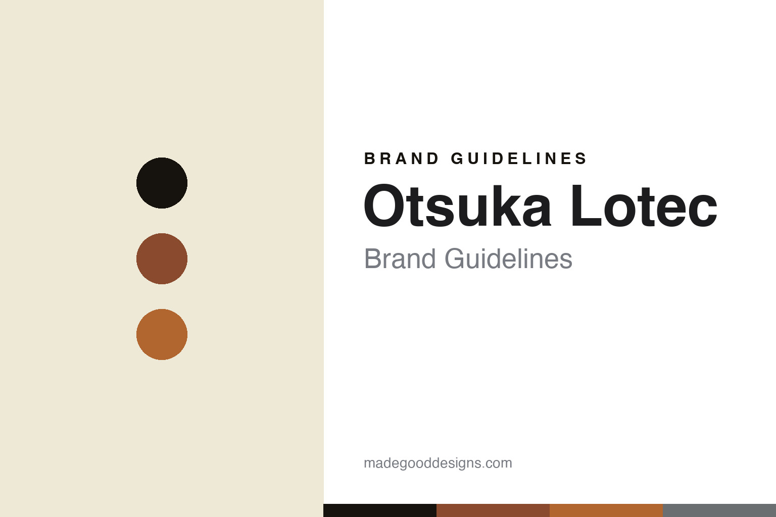 Otsuka Lotec brand guidelines — abstract colour-disc homage cover (rust amber and cream)