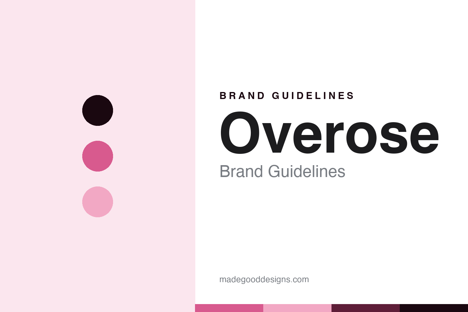 Overose brand guidelines — abstract homage cover in Overose pink and blush with a holographic-sans register