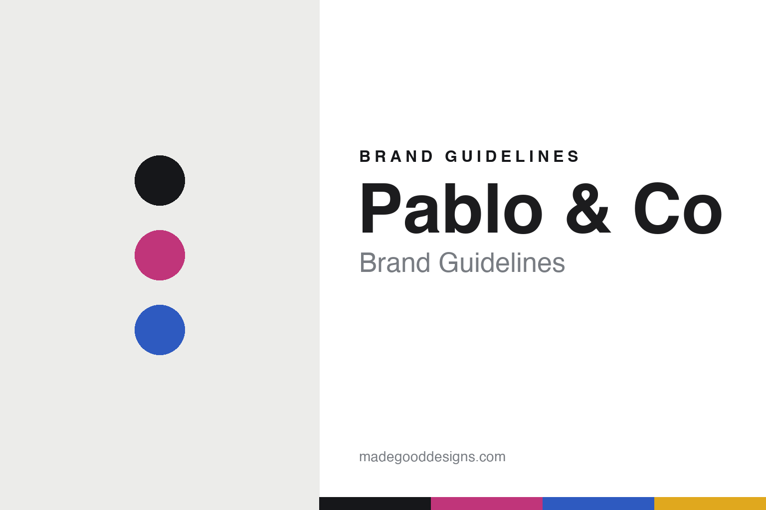 Pablo & Co brand guidelines — abstract colour-disc homage cover