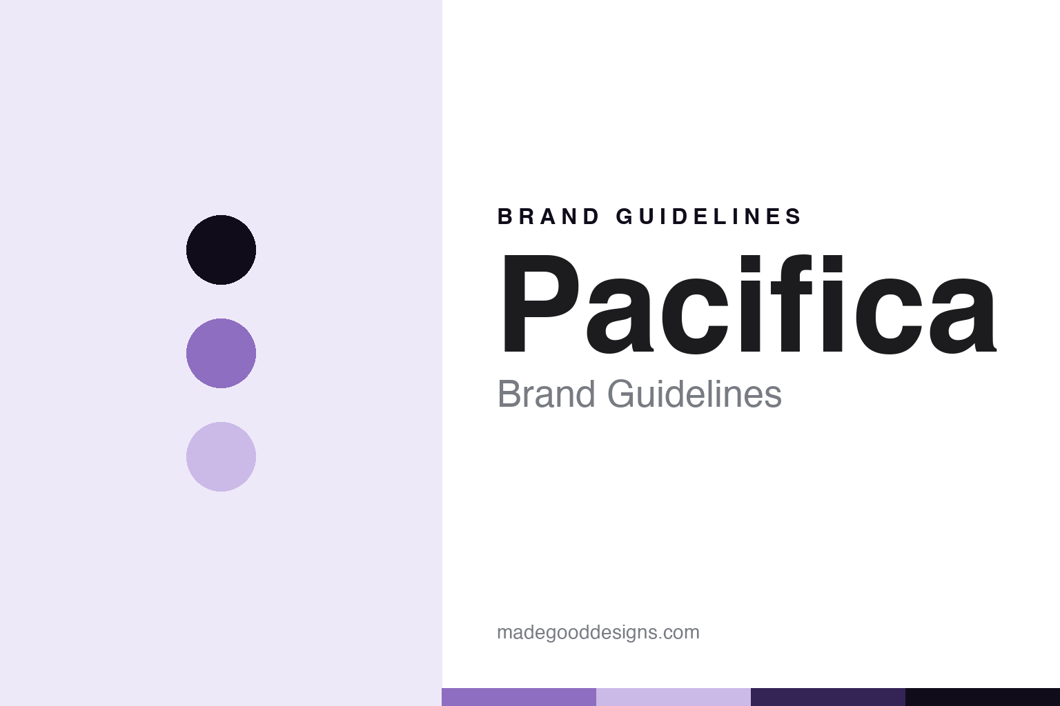 Pacifica brand guidelines abstract homage cover: lavender colour discs and botanical sunscreen texture, not an official asset