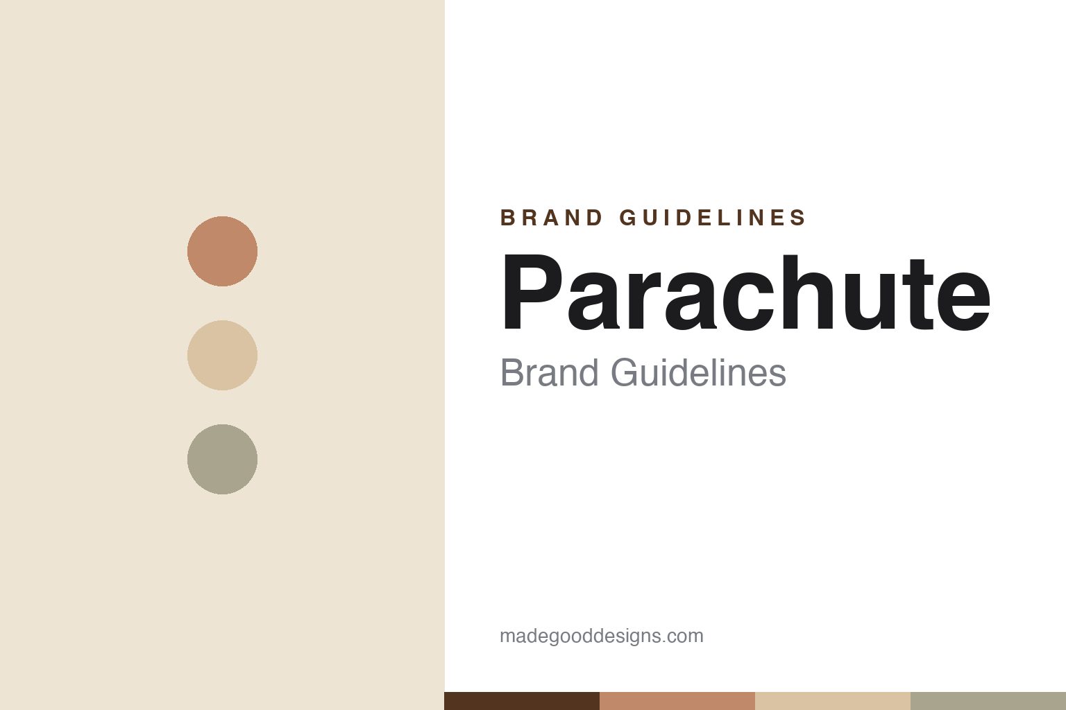 Abstract homage cover for Parachute brand guidelines — clay, warm-sand and greige discs
