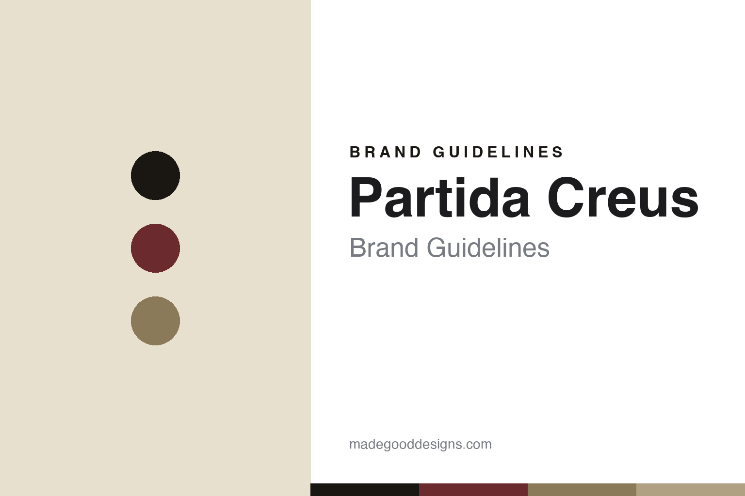 Partida Creus brand guidelines cover — abstract colour-disc homage